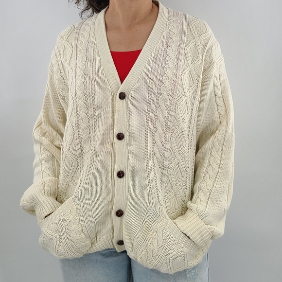 Vintage Other - Unisex Cable Knit Oversize Cardigan Ramie Blend